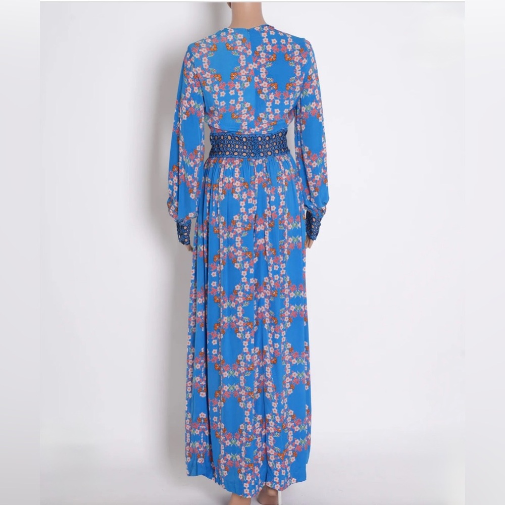 Sandro Bright Blue Floral Maxi Dress with Contrasting Waist